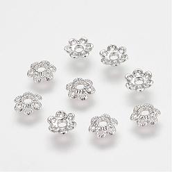 6-Petal Tibetan Style Alloy Hollow Flower Bead Caps, Cadmium Free & Lead Free, 6x1.5mm, Hole: 2mm