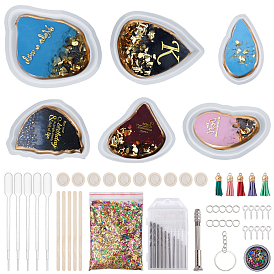 Olycraft DIY Keychain Silicone Molds Making Kits, Plastic Transfer Pipettes, Plastic Sequins Chip, Faux Suede Tassel Pendants, Iron Screw Eye Pin Peg Bails, Birch Wooden Craft Ice Cream Sticks