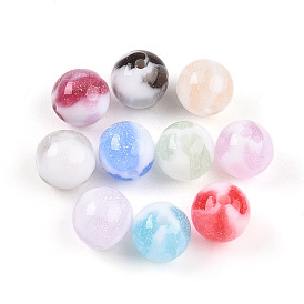 Two Tone Opaque Resin Beads, Round, with Glitter Powder
