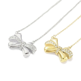 304 Stainless Steel Crystal Rhinestone Cable Chain Bowknot Pendant Necklaces for Women