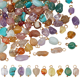 100 шт 10 стили природных смешанных драгоценных камней подвески, подвески-самородки с латунными петлями, золотые, смешанные окрашенные и неокрашенные