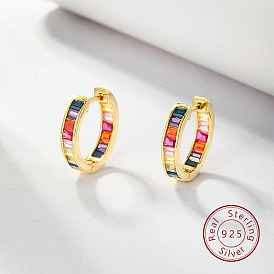 925 Sterling Silver Thick Hoop Earrings, with Colorful Cubic Zirconia, for Women