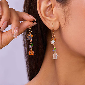 Серьги из сплава из смолы, призрак и тыква, золотые, слева и справа