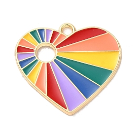 Rainbow Color Alloy Enamel Pendants, Heart Charm, Golden