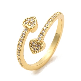 Heart Brass Micro Pave Clear Cubic Zirconia Cuff Rings for Women