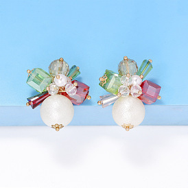 Elegant Geometric Crystal Pearl Earrings for Women's Evening Date