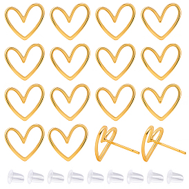 20шт. латунные серьги-гвоздики, с необработанными (непокрытыми) латунными штифтами, сердце, 30 гайки ушные пластиковые