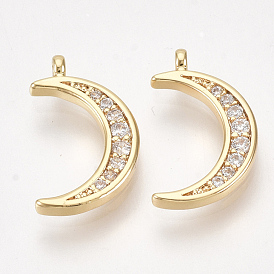 Breloques en laiton zircon cubique transparent, sans nickel, lune