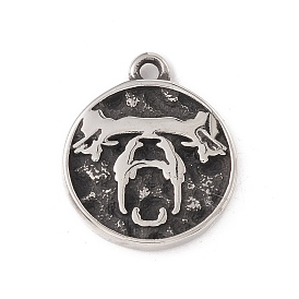 304 Stainless Steel Pendant, Flat Round with Wolf Head