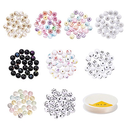 DIY-Schmuck machen Kits, inklusive rundem Bastelstil & blickdichten & transparenten Acrylperlen und elastischem Faden