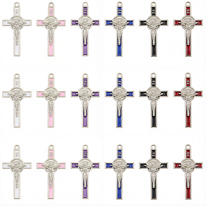 30 шт 6 цвета сплава эмалевые подвески, крест с распятием крест-подвеска, платина