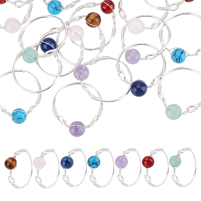 28 шт 7 стили круглые чакры натуральные и синтетические драгоценные камни бусины кольца, с экологически чистой медной проволокой