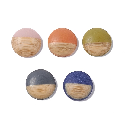 Two Tone Wood Grain Frosted Imitation Leather Style Resin Cabochons, Flat Round