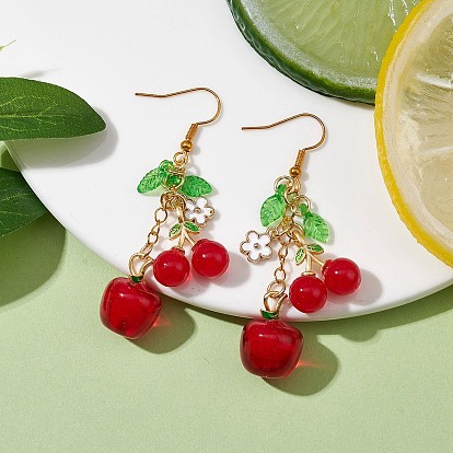 Red Glass Dangle Earrings, Cluster Earrings