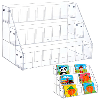 3-Tier Desktop Transparent Plastic Riser Bookends, Rectangle