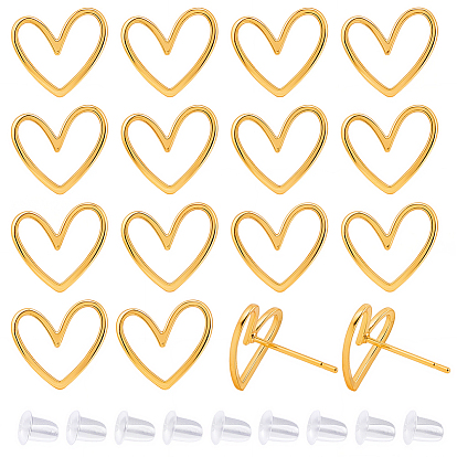20шт. латунные серьги-гвоздики, с необработанными (непокрытыми) латунными штифтами, сердце, 30 гайки ушные пластиковые