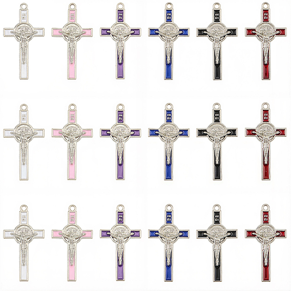 30 шт 6 цвета сплава эмалевые подвески, крест с распятием крест-подвеска, платина
