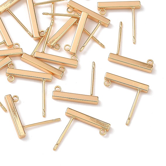 SHEGRACE Brass Stud Earring Findings, with Loop, Cadmium Free & Lead Free & Nickel Free, Long-Lasting Plated
