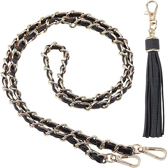Purse Making Kits, Including Bag Strap Chains, Iron Curb Link Chains with PU Leather, Imitation Leather Long Tassel