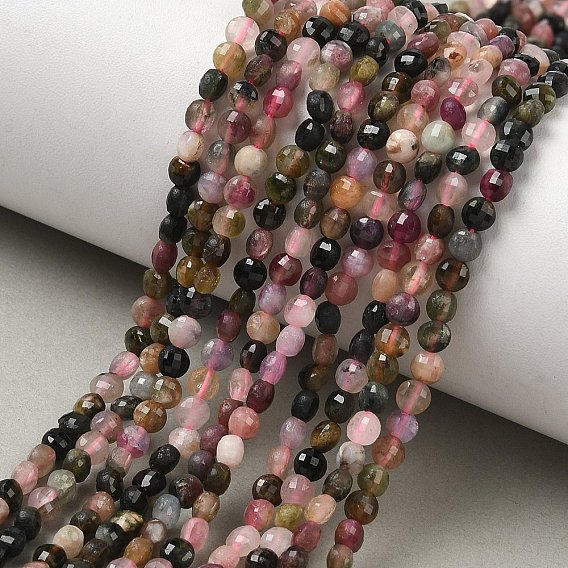 Natural Tourmaline Beads Strands, Faceted Coin Beads, Flat Round
