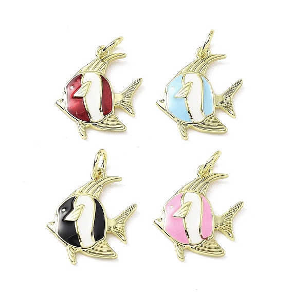 Латунь эмаль подвески, очарование рыбы, с целью перехода в кольце, стойки покрытие, долговечный, без свинца и без кадмия, реальный 18 k позолоченный