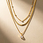 304 Stainless Steel Pave Clear Cubic Zirconia Teardrop Pendant 3 Layer Necklaces for Women