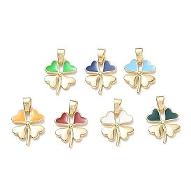 Brass with Enamel Pendants, Clover Charms, Golden