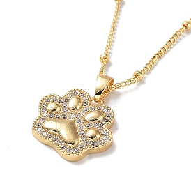 Paw Print Brass Micro Pave Cubic Zirconia Pendant Necklaces for Women
