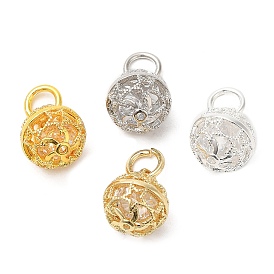 Rack Plating Brass Pendants, with Cubic Zirconia and Jump Ring, Long-Lasting Plated, Lead Free & Cadmium Free, Round