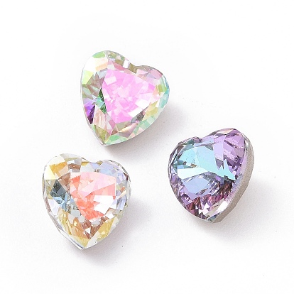 K9 Glass Rhinestone Cabochons, Pointed Back & Back Plated, Faceted, Heart