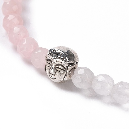Natural Gemstone Stretch Bracelets, with Alloy Buddha Beads