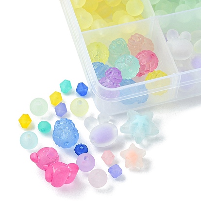 Frosted Acrylic Beads, Faceted, Mixed Shapes