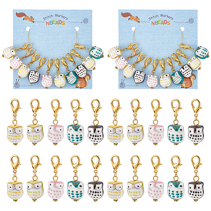 10 шт. 5 цветные подвески ручной работы из фарфора, связанные крючком, с застежкой-лобстером, маркер с замком и кольцом с подвеской в виде винного бокала, сова