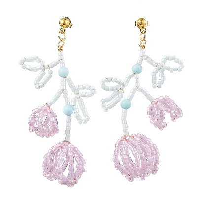 Плетеные бусины в виде цветов и серьги-гвоздики из натурального магнезита, железные серьги с подвесками для женщин