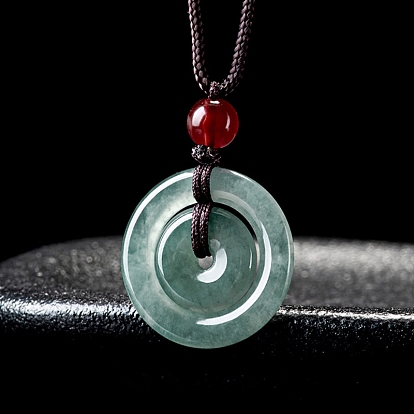 Ожерелья с подвеской в форме пончика/пи-диска из натурального жадеита, регулируемые ожерелья-слайдеры из нейлонового шнура