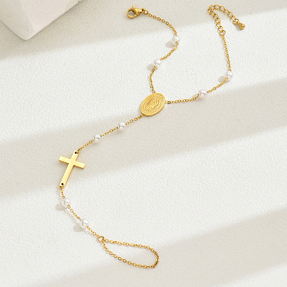 Браслеты из пластиковых жемчужин и крестиков 201 из нержавеющей стали для женщин