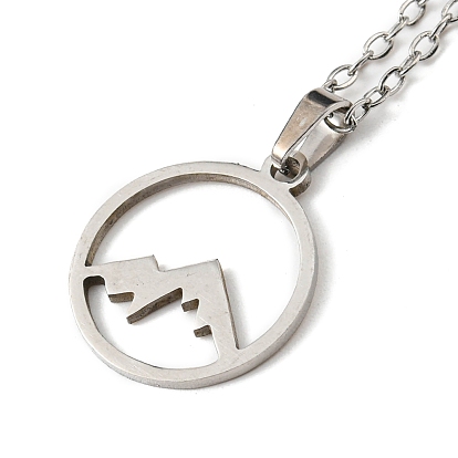 201 Stainless Steel Mountain Pendant Necklace with Cable Chains
