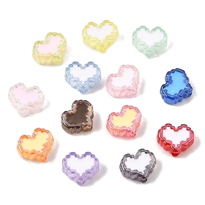 Transparent Acrylic Enamel Beads, Pixel Heart