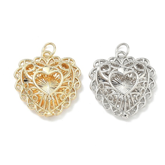 Полые латунные подвески, сердце прелести, без кадмия и без свинца, долговечный, стойки покрытие, с целью перехода в кольце