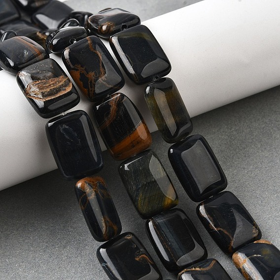 Нити бусин из натурального крашеного синего тигрового глаза, прямоугольные