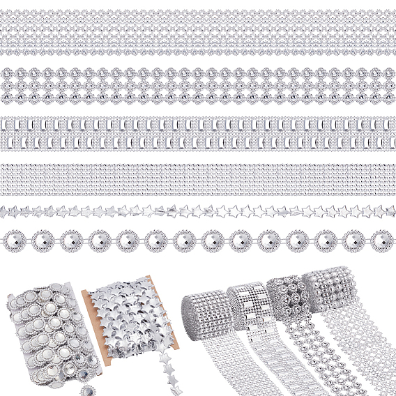Rouleau de ruban adhésif en résine strass strass, ruban de cristal strass, rouleau d'enveloppe de maille en plastique, ruban de dentelle en polyester à étoiles