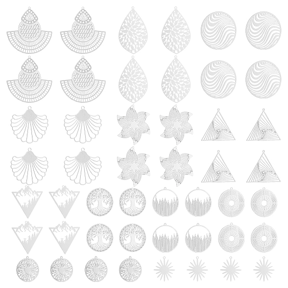 48 шт. 12 стили 201/304 филигранные подвески из нержавеющей стали, гравированные металлические украшения, разнообразные