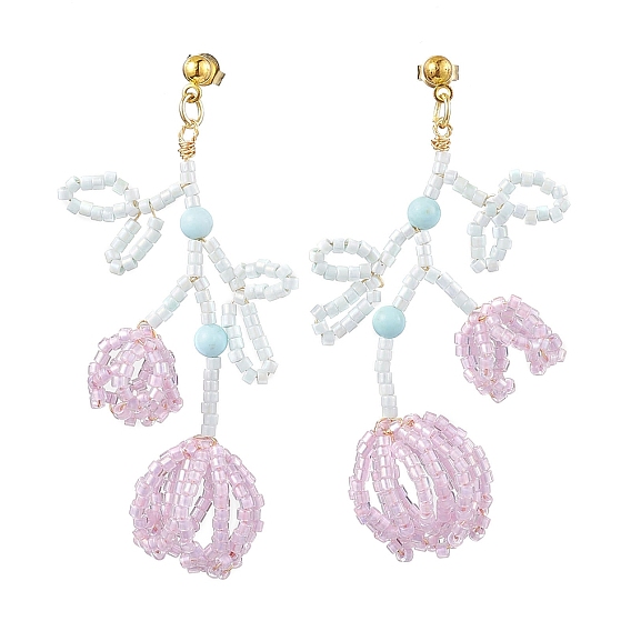 Плетеные бусины в виде цветов и серьги-гвоздики из натурального магнезита, железные серьги с подвесками для женщин