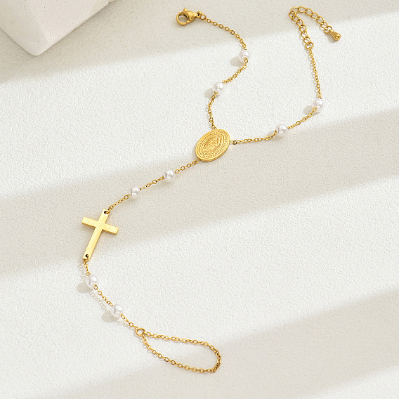 Браслеты из пластиковых жемчужин и крестиков 201 из нержавеющей стали для женщин