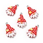 Christmas Opaque Resin Pendants, with Platinum Tone Iron Loops, Gnome with Hat Charm