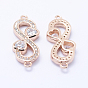 Brass Micro Pave Cubic Zirconia Links, Lead Free & Nickel Free & Cadmium Free, Infinity with Heart