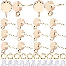 20 шт. латунные серьги-гвоздики, с вертикальными петлями, плоско-круглые, без никеля , с соединительными кольцами 20шт. и пластиковыми ушными гайками 50шт.