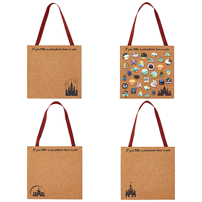 4Pcs 4 Styles Wall Mounted Brooch Jewelry Display Cork Tray, Wooden Enamel Pins Collection Display Board Holder, Square with Castle Pattern