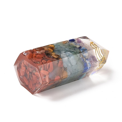 Orgonite Bullet, Resin Pointed Home Display Decoration, Healing Stone Wands, for Reiki Chakra Meditation Therapy Decos, with Natural Gemstone and Metal Findings, Hexagonal Prism