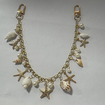 Brass Chains Bag Extender Chains, with Imitated Pearl Acrylic & Shell Pendants and Swivel Clasps